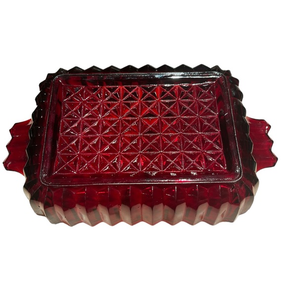 Vintage Anchor Hocking Ruby Red Glass Candy Relish Butter Dish Rectangle - Picture 2 of 3